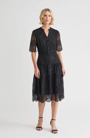 Misook A-Line Tiered Laced Woven Midi Dress