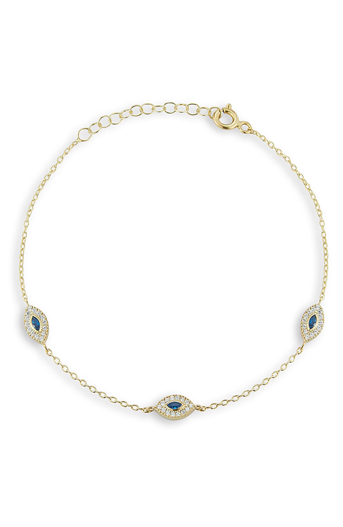 14k Gold Plated Cubic Zirconia Evil Eye Anklet