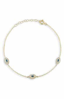 14k Gold Plated Cubic Zirconia Evil Eye Anklet