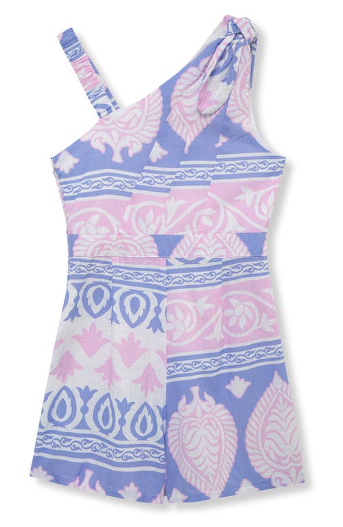 Habitual Kids Kids' Asymmetric Cotton Romper In Blue/pink Print