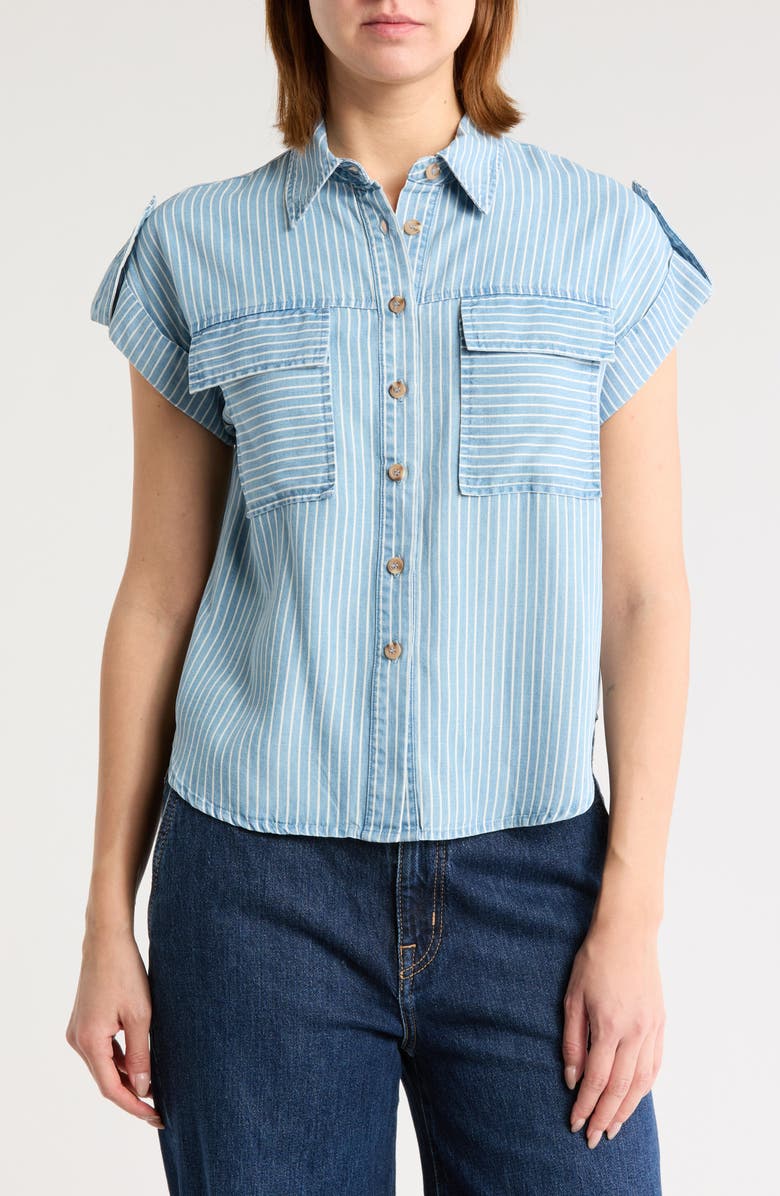 Blu Pepper Short Sleeve Chambray Button-Up Shirt, Main, color, Chambray
