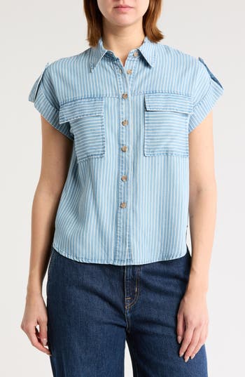 BLU PEPPER BLU PEPPER SHORT SLEEVE CHAMBRAY BUTTON-UP SHIRT 
