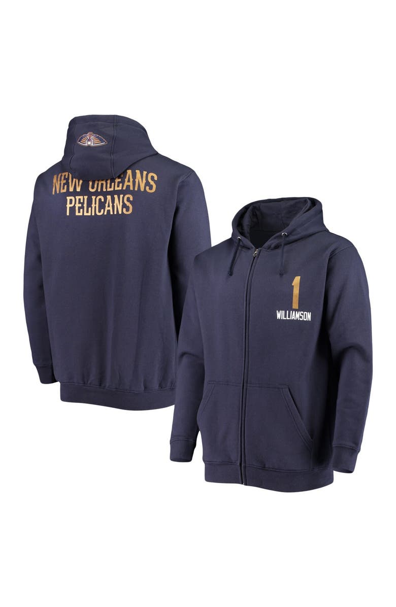 FANATICS Men's Fanatics Branded Zion Williamson Navy New Orleans Pelicans Player Name & Number Full-Zip Hoodie Jacket, Main, color, 