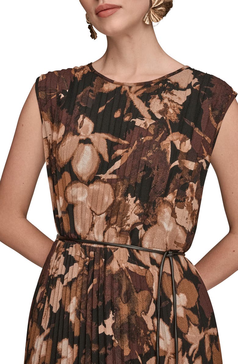 Donna Karan New York Belted Floral Georgette Midi Dress, Alternate, color, Black/ Fawn