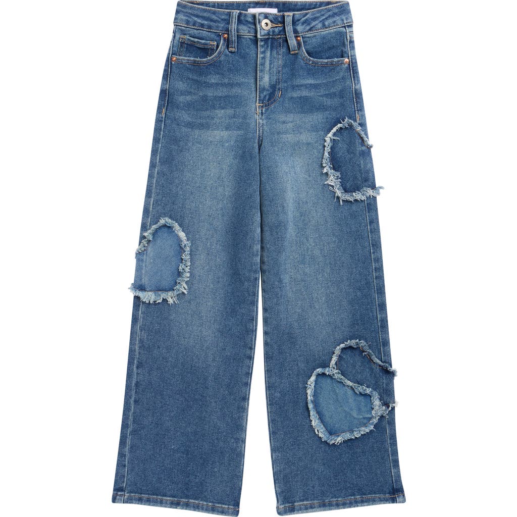 Ymi Kids' Heart Patch Wide Leg Pants In Blue