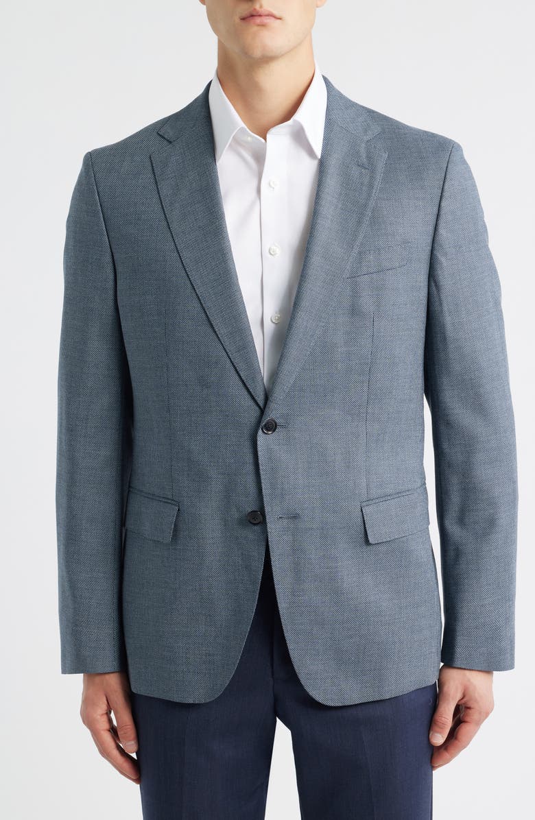 BOSS Hutson Slim Fit Textured Stretch Wool Blend Sport Coat, Alternate, color, Dark Blue