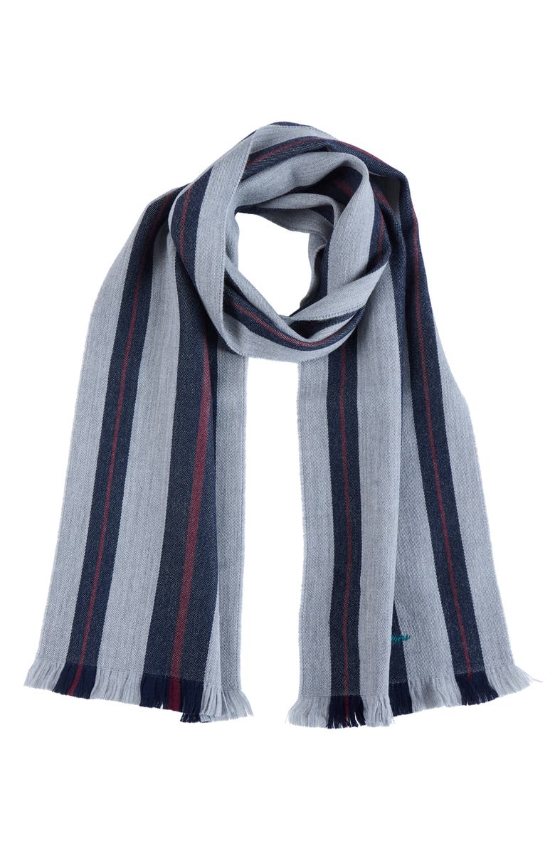 Brooks Brothers Variegated Stripe Wool Eyelash Fringe Scarf, Alternate, color, Grey
