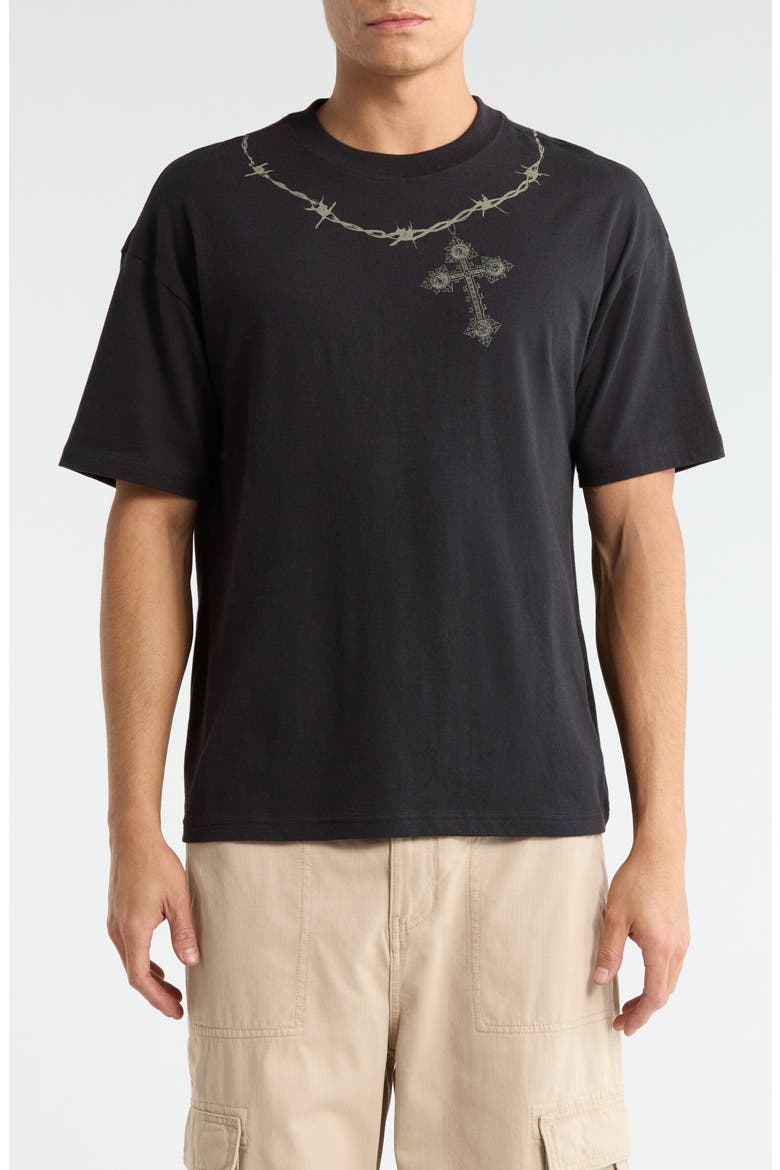 Barbed Cross Cotton Graphic T-Shirt, Main, color, BLACK