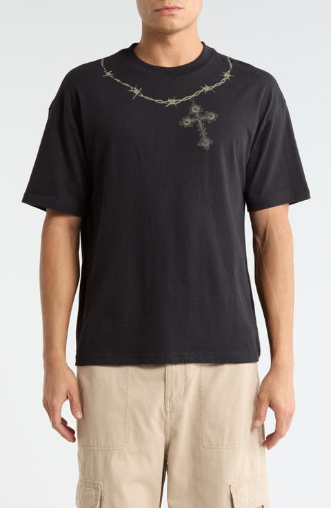 Barbed Cross Cotton Graphic T-Shirt