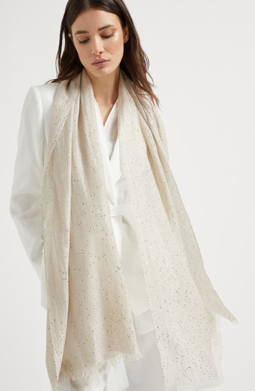 Brunello Cucinelli Cashmere And Silk Diamond Yarn Scarf In Beige