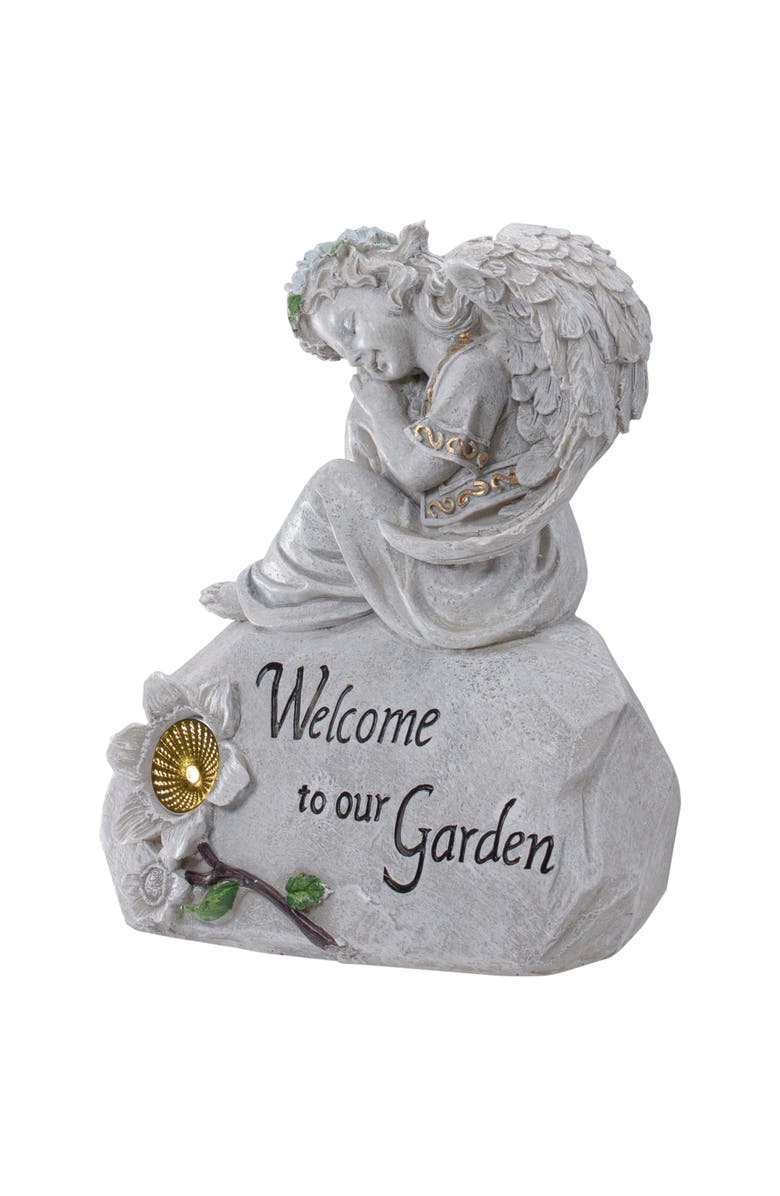Northlight 9.25" Gray Solar Powered "Welcome to Our Garden" Angel Outdoor Garden Statue, Alternate, color, Gray
