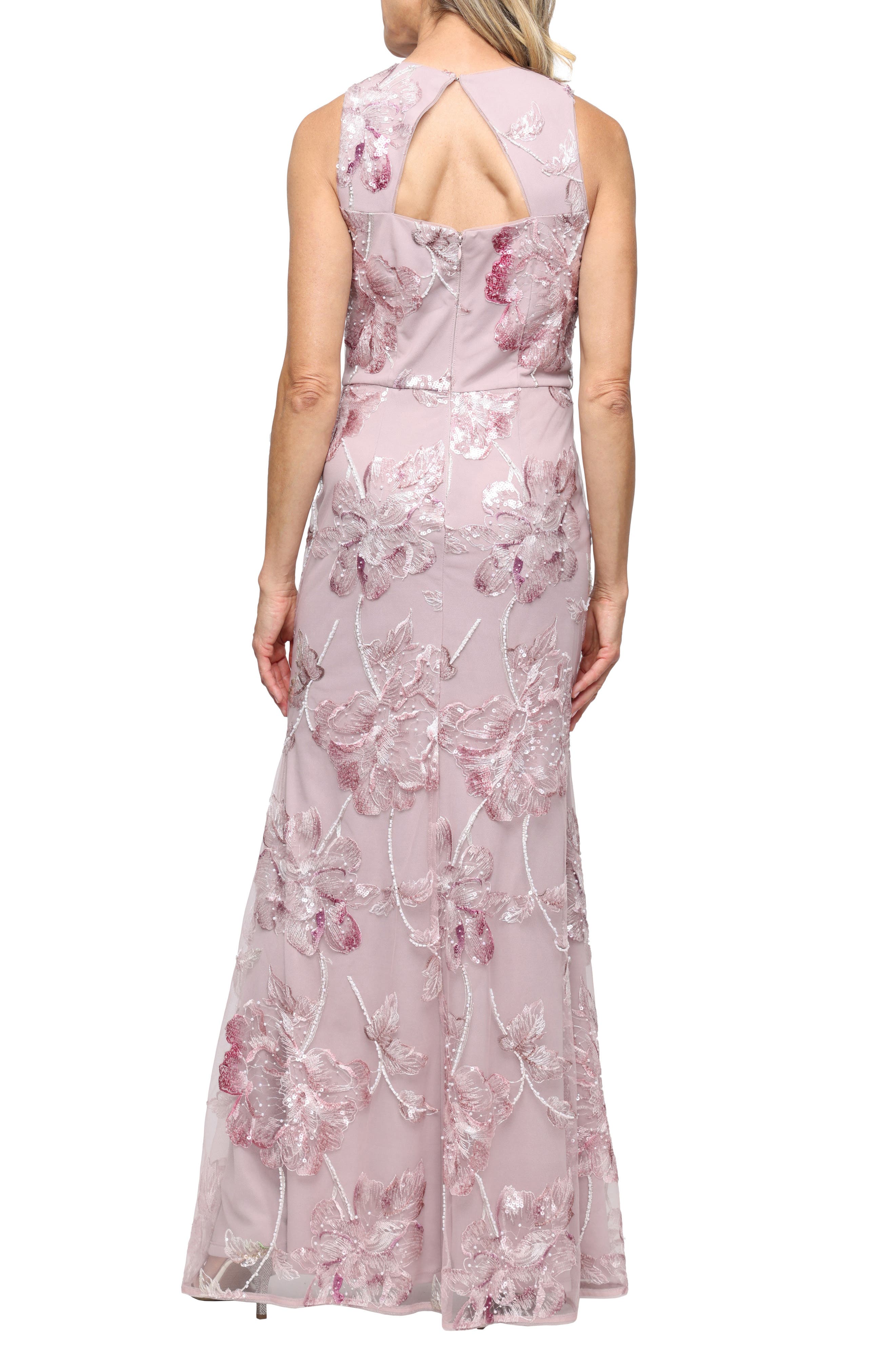 Sequin Embroidered Mesh Column Gown - image 2