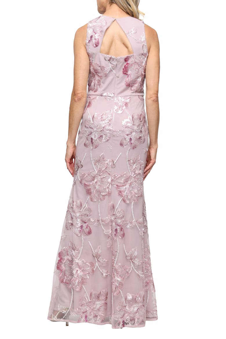 Sequin Embroidered Mesh Column Gown, Alternate, color, BLUSH