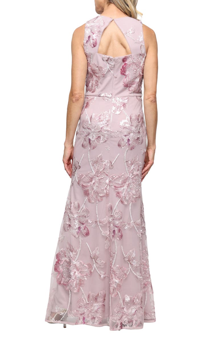 Alex Evenings Sequin Embroidered Mesh Column Gown, Alternate, color, Blush