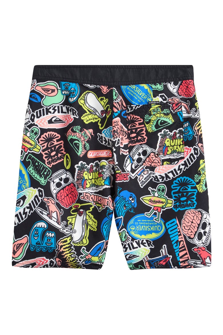 Kids' Print Everyday Straight Swim Trunks, Alternate, color, BLACK