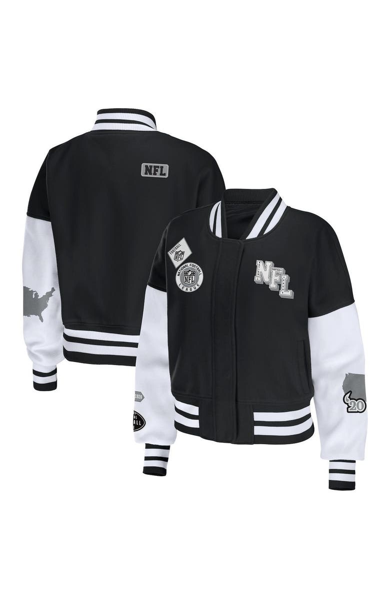 WEAR by Erin Andrews Women's WEAR by Erin Andrews Black/White NFL Full-Zip Varsity Jacket, Main, color,