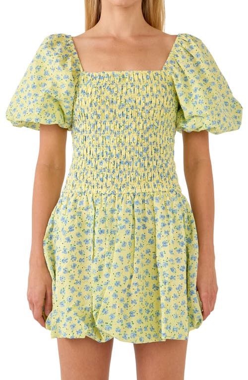 Free The Roses Floral Smocked Puff Sleeve Minidress In Yellow Multi