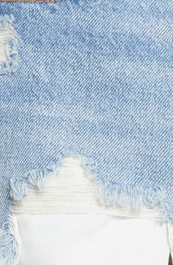 Chewed Hem High Waist Denim Shorts