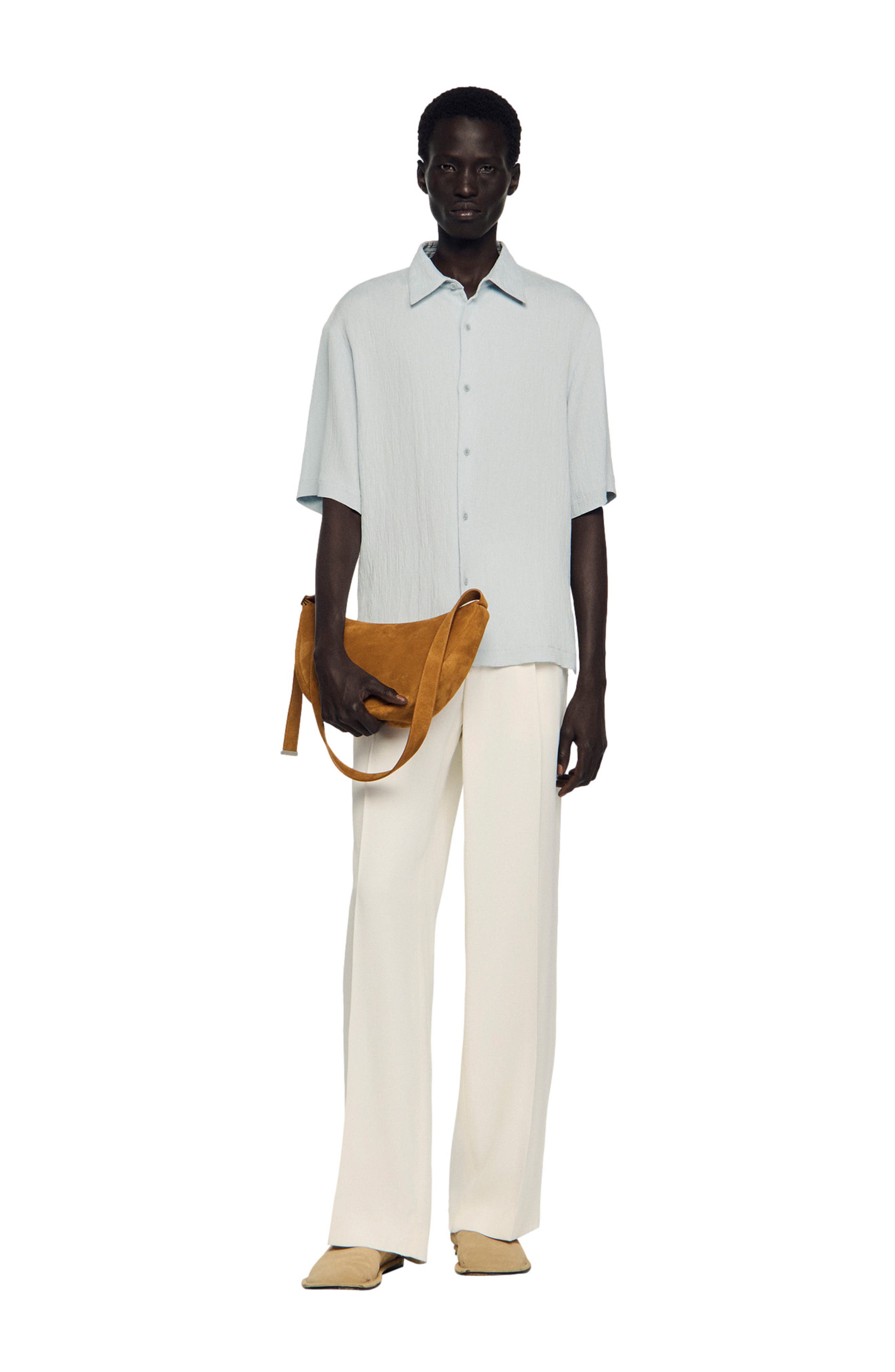 SANDRO Small zipped split leather hobo, Alternate, color, Cognac