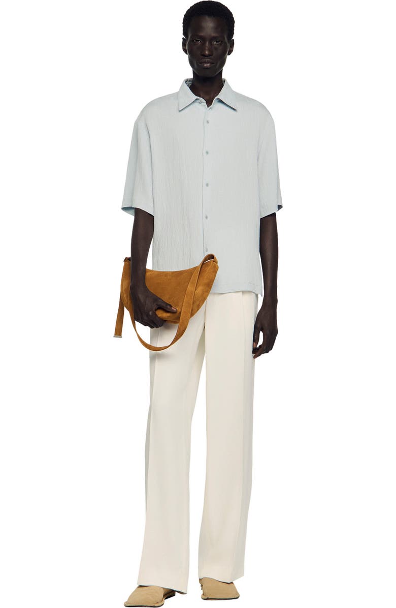 SANDRO Small zipped split leather hobo, Alternate, color, Cognac