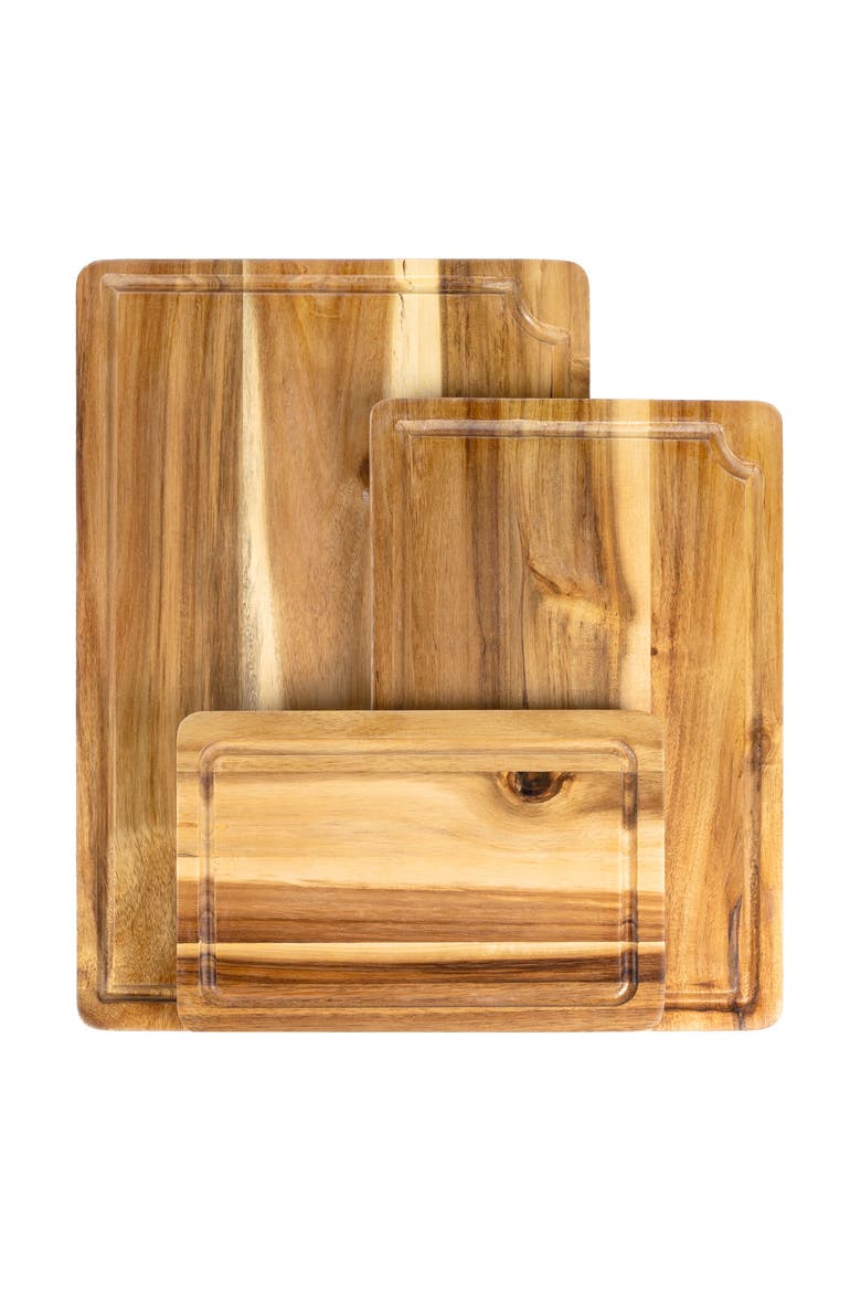 Hespera Handcrafted Acacia Wood Grain Reversible Cutting Board with Juice Grooves and Built-In Handle, Main, color, Natural