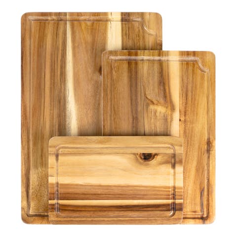 Hespera Handcrafted Acacia Wood Grain Reversible Cutting Board with Juice Grooves and Built-In Handle