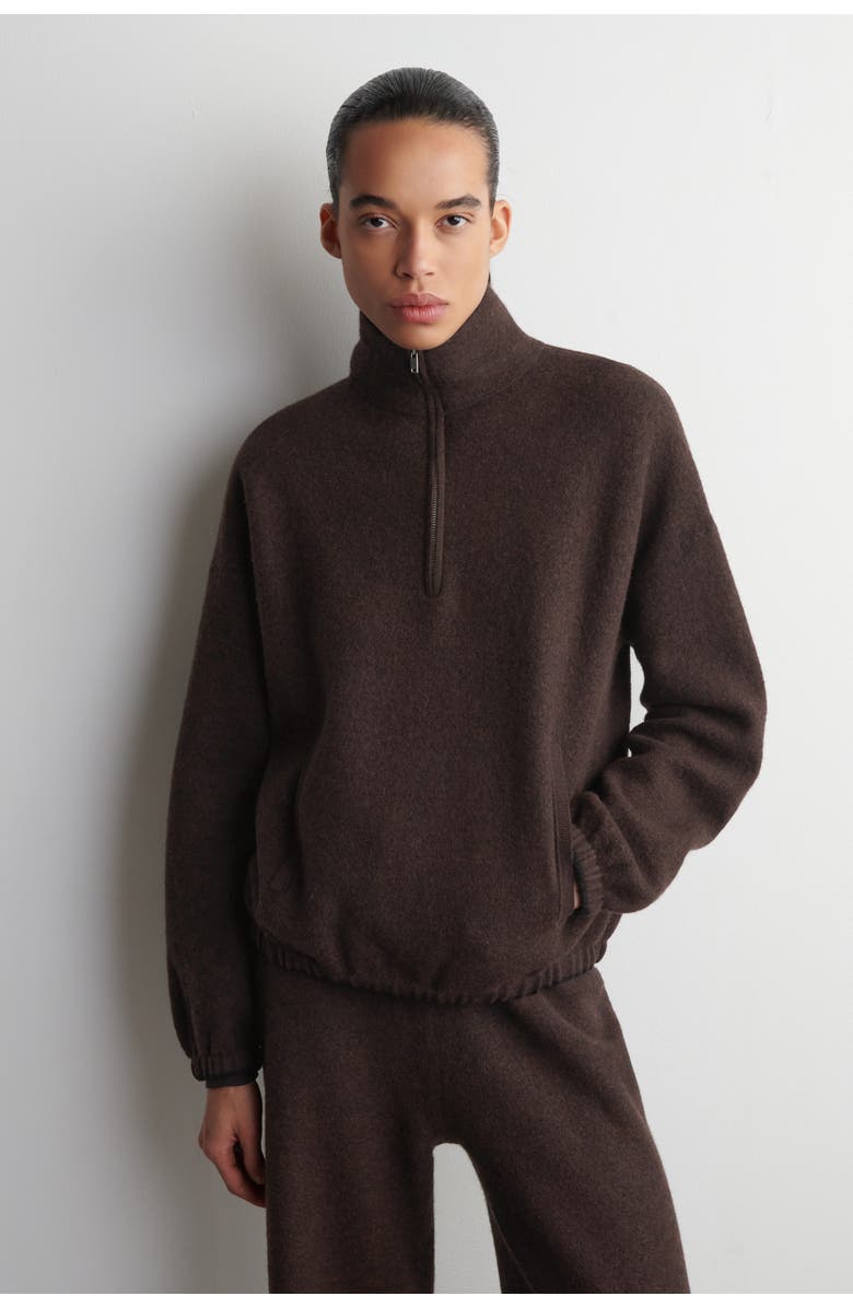 COS Boiled Merino Wool Zip-up Jumper, Main, color, Brown Mélange