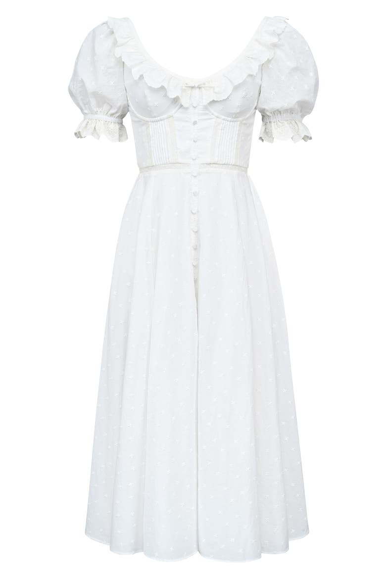 Bella Puff Sleeve Broderie Anglaise Cotton Midi Dress, Alternate, color, WHITE