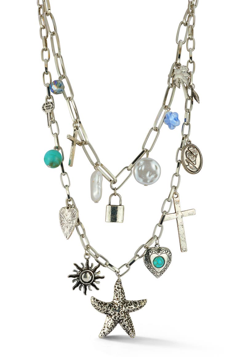 Multi Charm Layered Necklace, Main, color, SILVER