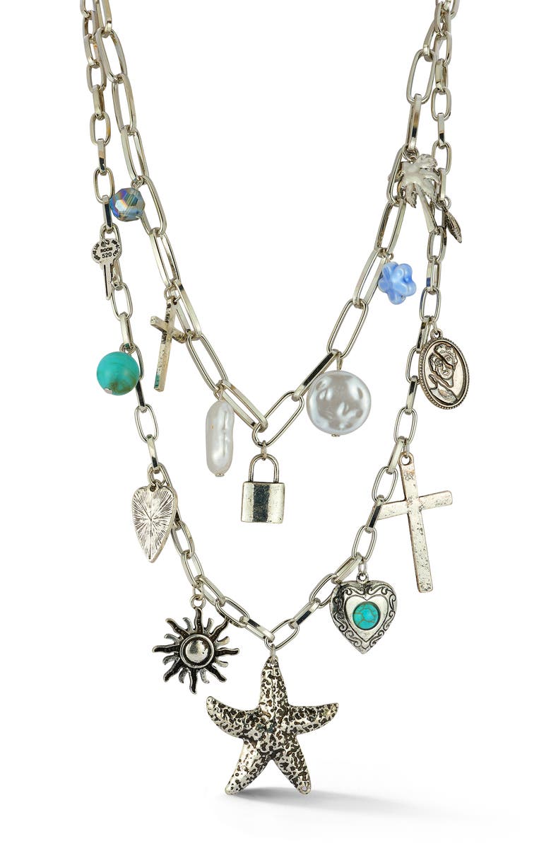 SPHERA MILANO Multi Charm Layered Necklace, Main, color, Silver