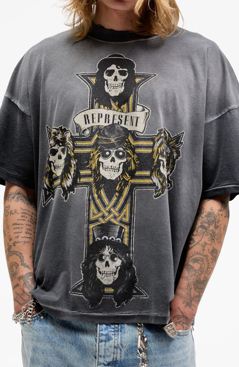 Represent G 'n' R Cotton T-Shirt, Alternate, color, Stained Black