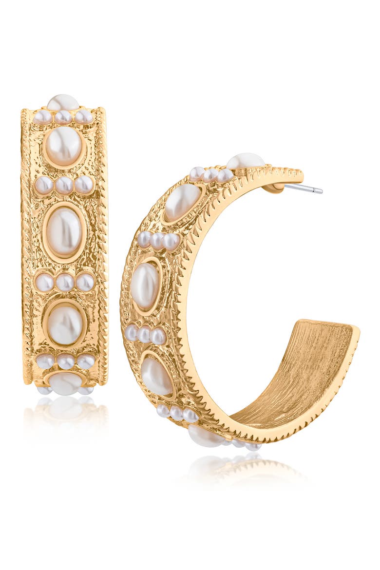 Faux Pearl Hoop Earrings (Nordstrom Exclusive), Main, color, WHITE/ GOLD