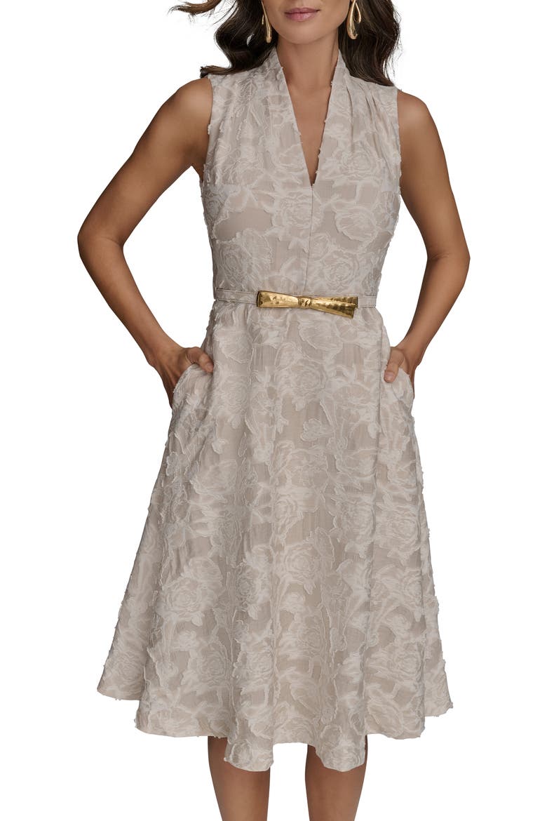 Floral Sleeveless Flare Dress, Alternate, color, SAND/ CREAM