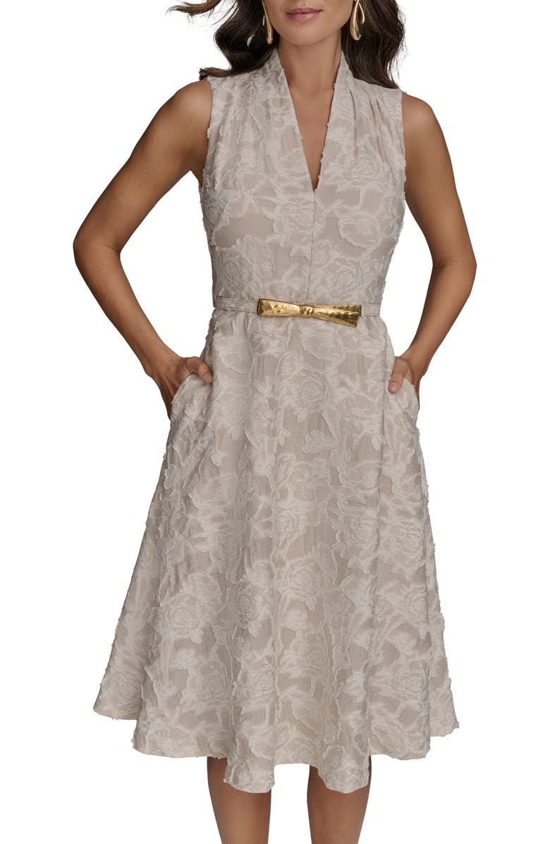 Donna Karan New York Floral Sleeveless Flare Dress, Alternate, color, Sand/ Cream
