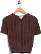 Vigoss Crop Pointelle Short Sleeve Cardigan