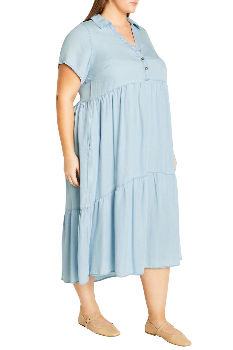 Shyla Tiered Chambray Midi Shirtdress, Alternate, color, LIGHT WASH