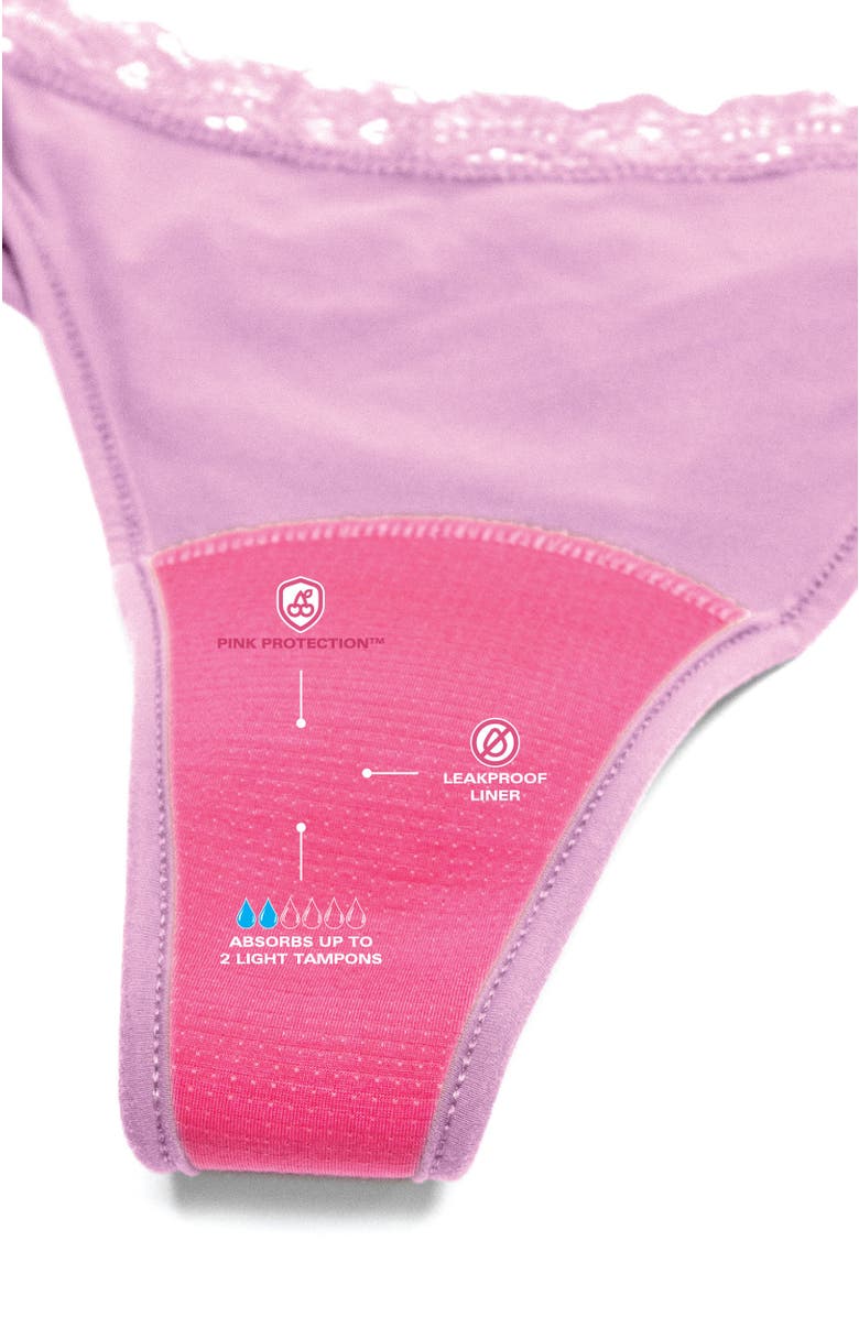 Cheeky Cherry Leakproof Everyday Liner Ultra Smooth Lace Dipped Thong, Alternate, color, 