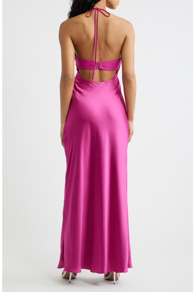Odyssa Satin Halter Gown, Alternate, color, MAGENTA
