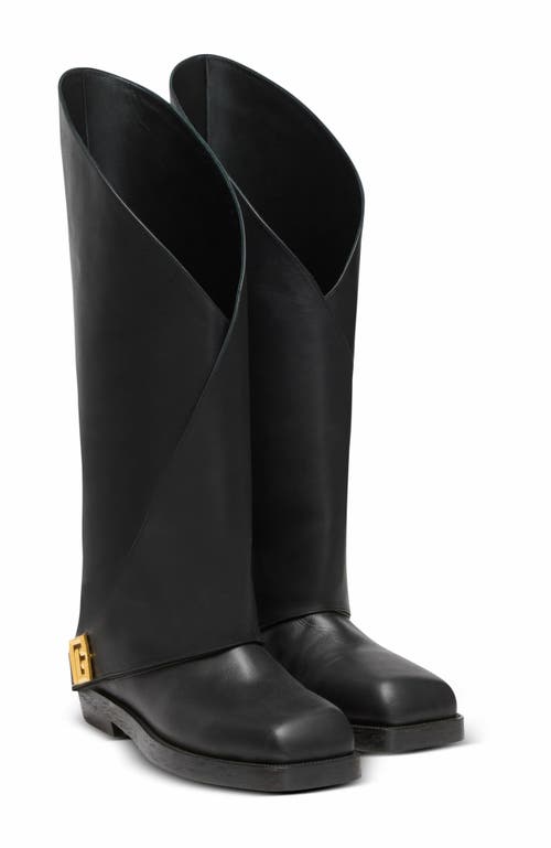Balmain Twist Flat Leather Boots In Black