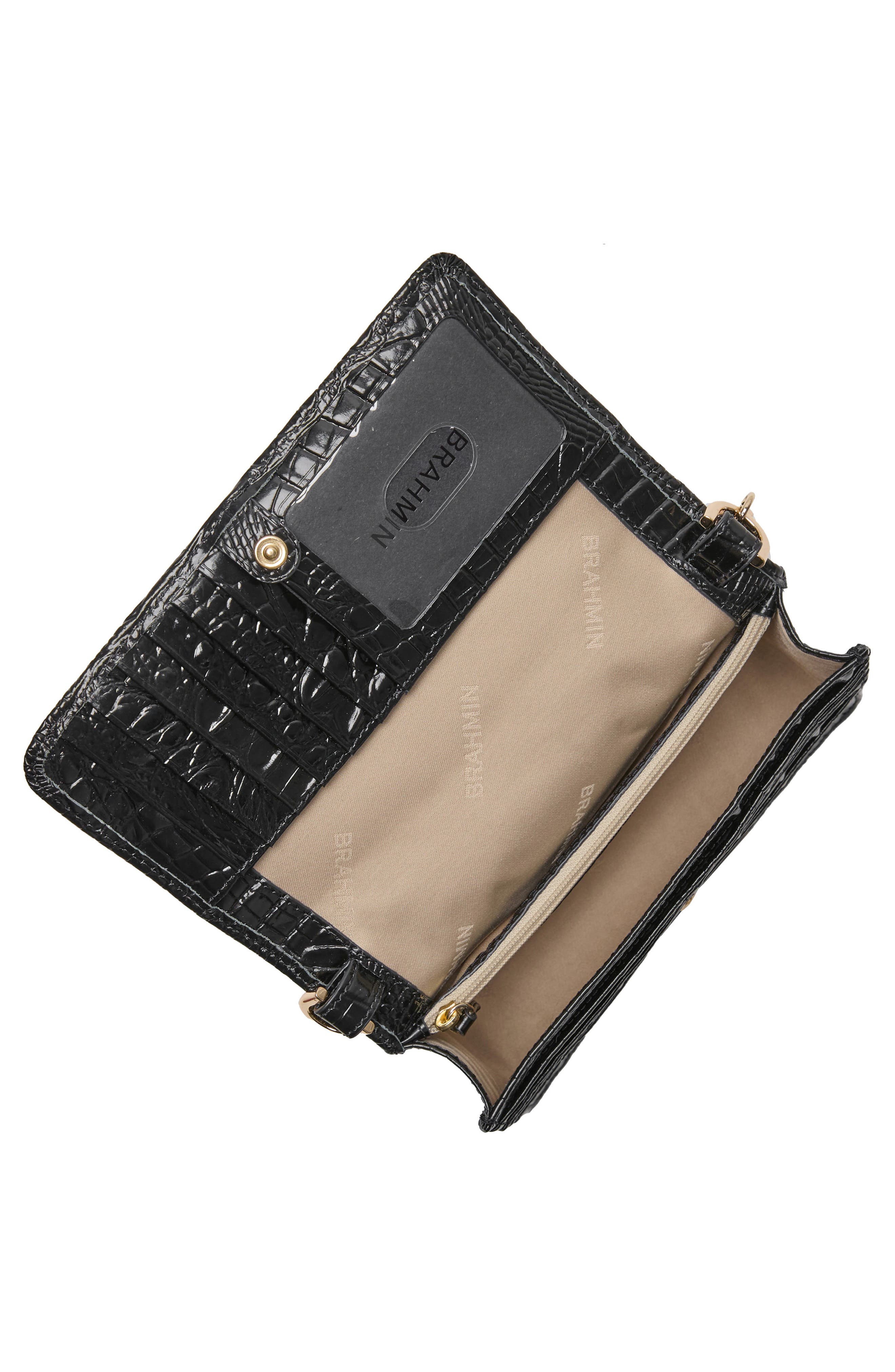 Brahmin Minuette Croc Embossed Leather Crossbody Bag, Alternate, color, Black
