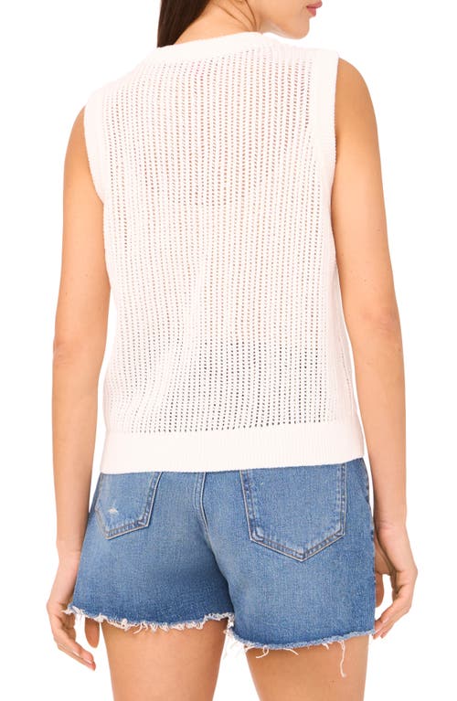 Vince Camuto Drop Needle Cotton Blend Sleeveless Sweater In White