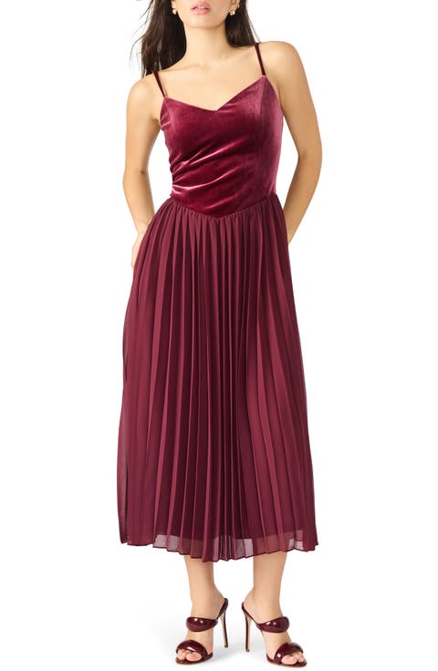 Estrella Velvet Bodice Pleated Midi Dress