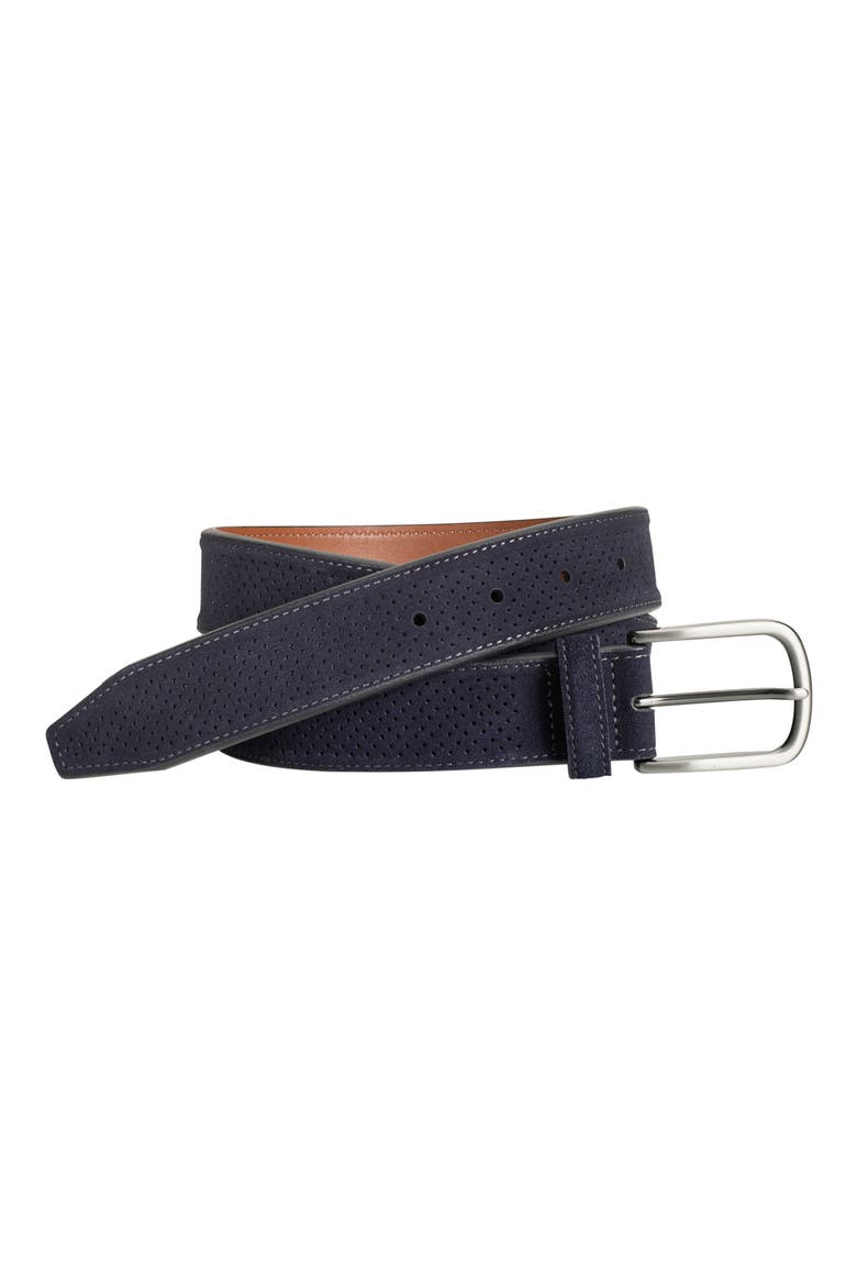 Perforated Suede Belt, Alternate, color, NAVY