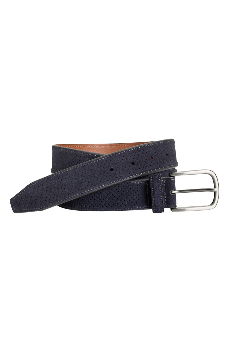 Johnston & Murphy Perforated Suede Belt, Alternate, color, Navy