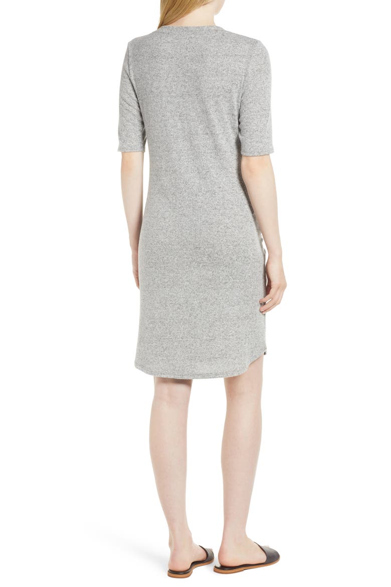 Caslon Off-Duty Tie Front Knit Dress, Alternate, color, GREY HEATHER