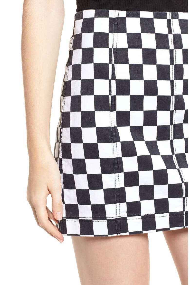 Checkered Denim Miniskirt, Alternate, color, BLACK/ WHITE CHECKERED