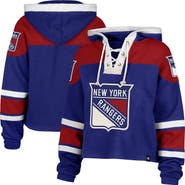 '47 Women's '47 Blue New York Rangers Cropped Superior Lacer Pullover Hoodie