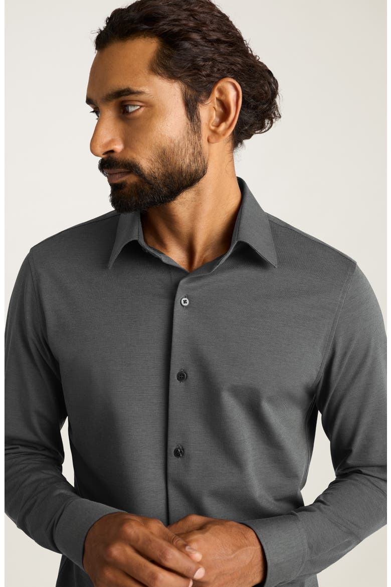 Wear to Work Slim Fit Cotton Blend Piqué Performance Button-Up Shirt, Alternate, color, CHARCOAL