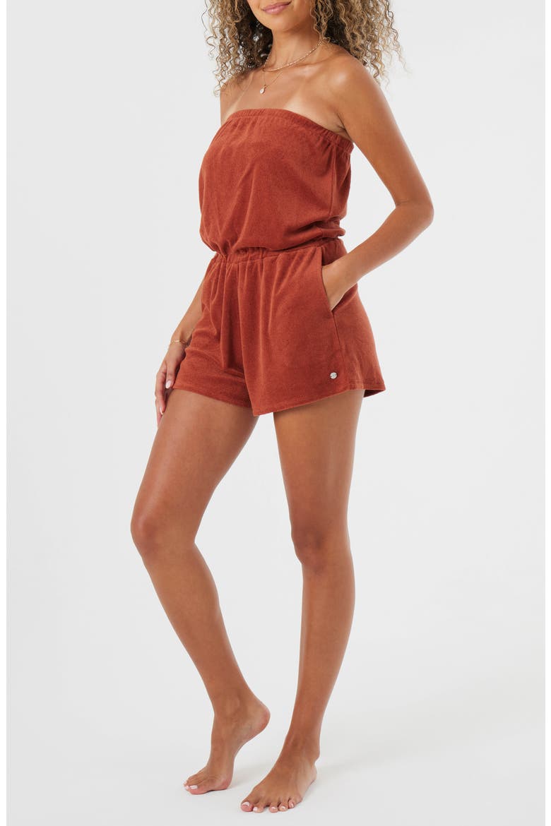 Special Feeling Strapless Terry Cloth Cover-Up Romper, Alternate, color, BROWN