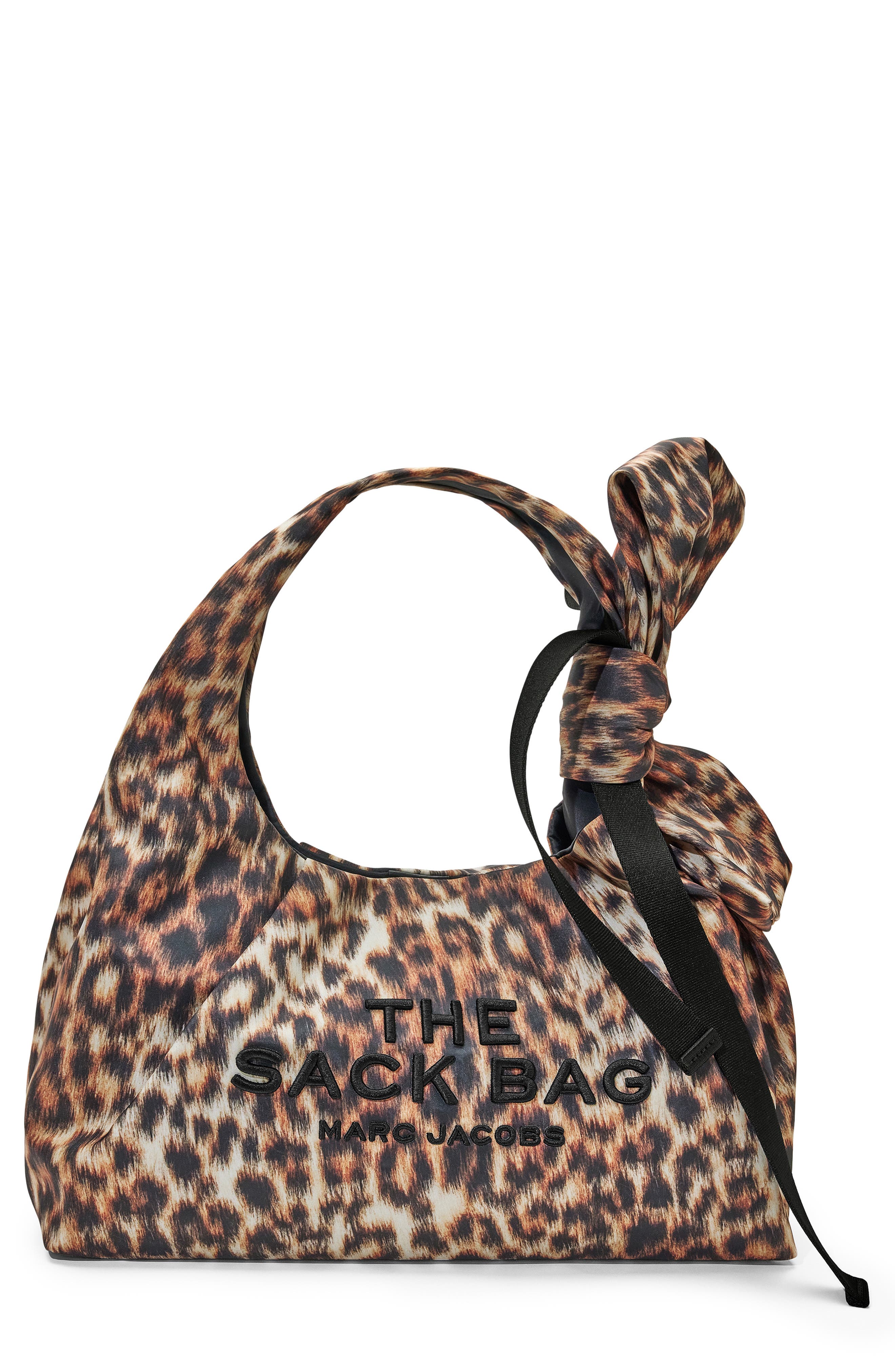 The Bow Leopard Nylon Sack Bag, Main, color, BROWN MULTI